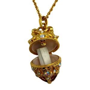 JOAN RIVERS The Present Scroll Egg Locket Electroplate Gold Necklace NEW NWOT